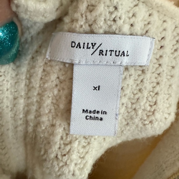 Daily Ritual Women's Cream Ribbed Half Zip Sweater, size XL - Picture 3 of 8
